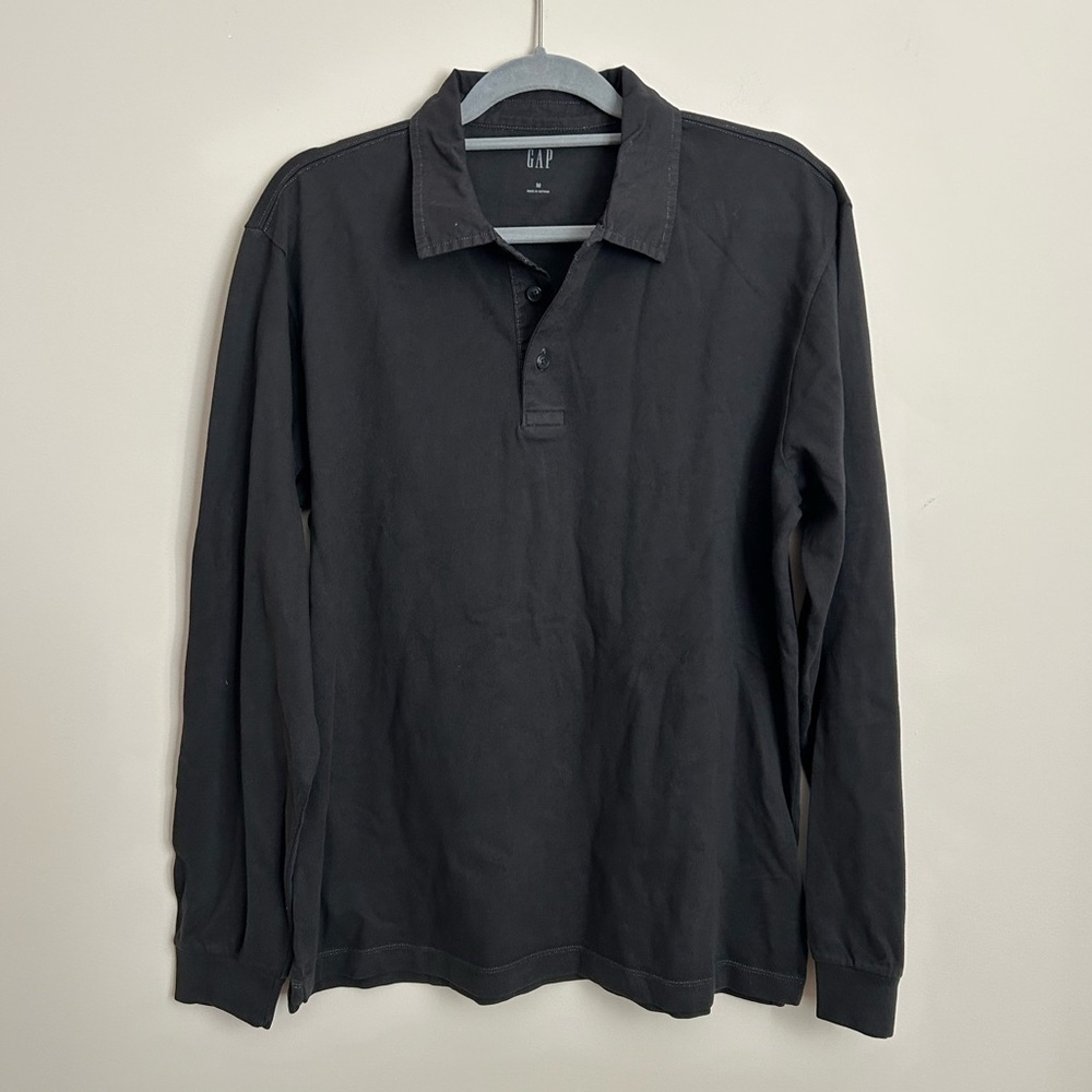 Gap Long Sleeve Polo Washed Black Size Medium